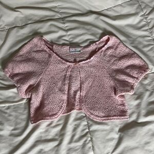 Y2K Vintage Pink Cropped Puffy Sleeves Knit Shrug Cardigan from Expressions